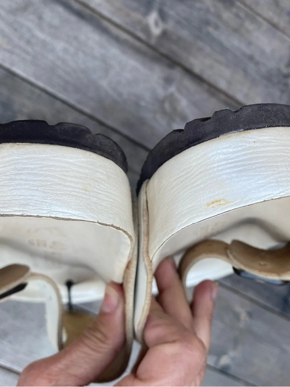 Birkenstock metallic White Thong Sandals with Black Buckles - Picture 8 of 9